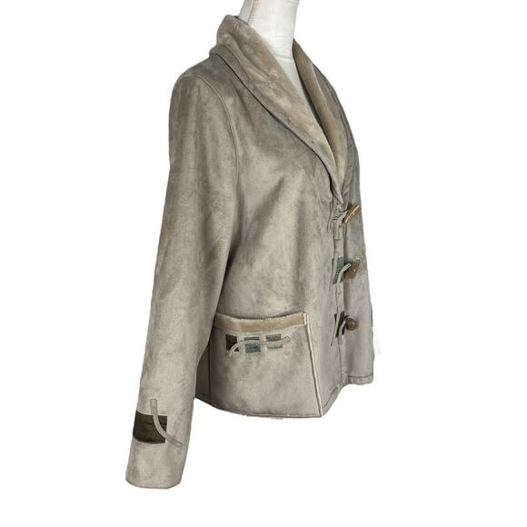 Icelandic Design Beige Suede Jacket Toggle Buttons Faux Fur Overcoat Size XL - Picture 2 of 9